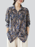 Women's Spring Retro All-Over Floral Print Lapel Button Shirt