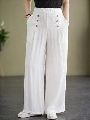 Summer High-Rise Decorative Button Elegant Lady Straight-Leg Pants