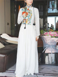 Female Cotton Linen Ethnic Style Embroidered Floral Dress