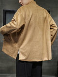 Men's Unique Hanzi Embroidery Knot Button Faux Suede Jacket