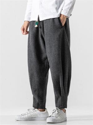 Men's Trendy Textured Thickened Faux Woolen Harem Pants