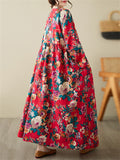 Ladies French Romantic Floral Print Big Size Swing Dress