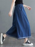 Female Simple Blue Big Size Wide Leg Denim Pants