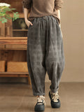 Women's Autumn Retro Plaid Loose Corduroy Long Pants