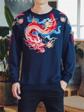 Flying Loong Embroidery Long Sleeve Round Neck Shirt