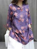 Female Lightweight Summer 3/4 Sleeve Flower Print Shirts