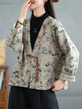 Women's Tasseled Knot Button Printed Relaxed Jackets