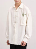 Bamboo Leaf Embroidery Metal Button Men's Vintage Shirt