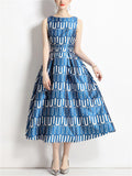 Trendy Blue & White Letters U Print Dress for Ladies