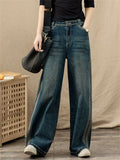 Women's Leisure High Waist Washed Effect Blue Floor Length Jeans