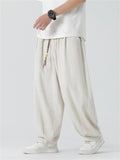 Solid Color Braided Drawstring Straight-Leg Pants for Men