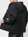 Men's Cool Asian Inspired Embroidered Hooded Denim Jackets