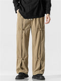 Vintage Decorative Knot Button Men Straight-Leg Pants