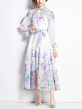 Female Dreamy Long Sleeve Printed Layered Ruffle Dresses