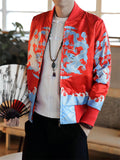 Male Hip Hop Chinese Dragon Print Slim Fit Baseball Jacket