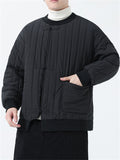 Men's Vintage Round Neck Long Sleeve Striped Cotton Coat