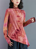 Women's Stylish Tie-Dye Turtleneck Irregular Hem Shirt