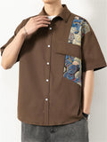 Cute Bear Print Half-Sleeve Lapel Shirt for Male