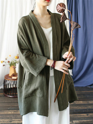 Female Plain Patch Pockets Oversized Cardigan Jacket