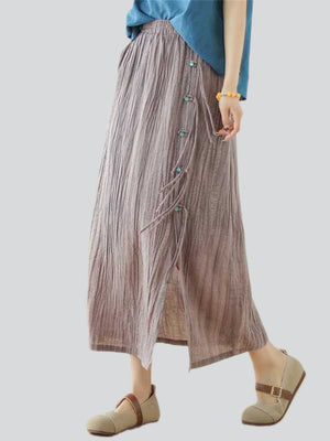 Chinese Style Button Tassel Design Side Split Skirt for Women