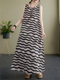 Female Gentle Wavy Striped Printed Sleeveless Tank Dress