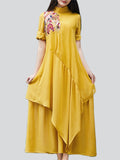 Female Patchwork Floral Embroidered Ethnic Style Chiffon Dress