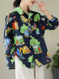 Retro Fun Cartoon Print Long Sleeve Shirt for Women