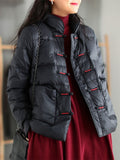 Retro Knot Button Ultra Light Bubble Padded Coat for Women