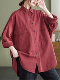 Trendy Lapel Chest Pocket Oversized Button Female Shirt