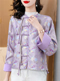 Women's Elegant Tassel Button Chrysanthemum Print Jacket