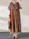 Round Neck Half Sleeve Striped Boho Dress for Women