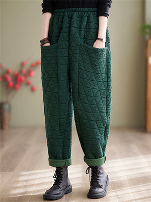 Female Winter Casual Keep Warm Rhombus Cotton Pants