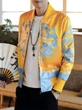 Male Hip Hop Chinese Dragon Print Slim Fit Baseball Jacket