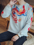 Flying Loong Embroidery Long Sleeve Round Neck Shirt