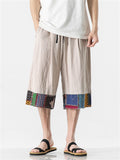 Summer Men's Cotton Linen Spliced Cropped Pants