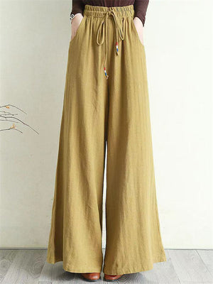 Women's Casual Oversized Cotton Linen Wide Leg Pants