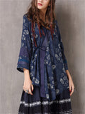 Women's Ethnic Style Irregular Hem Lace-Up Floral Shirt