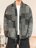 Men's Color Block Patchwork Front Lace Up Loose Jacket