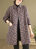 All-Over Floral Print Lapel Mid Length Coat for Lady