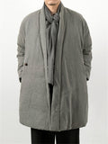 Men's Winter Plain Linen One Button Cotton Padded Coat