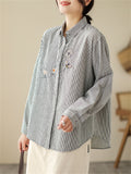 Women's Casual Bee & Dandelion Embroidery Stripe Shirt