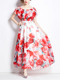 Female Gorgeous Peony Printed Ruffled Split Dresses