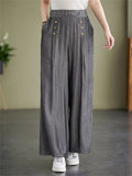 Summer High-Rise Decorative Button Elegant Lady Straight-Leg Pants