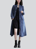 Ladies Stand-up Collar Mid-length Denim Jackets