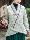 Women's Cotton Linen Long-sleeved Flower Jacquard Padded Jacket