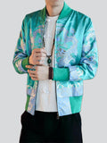 Male Hip Hop Chinese Dragon Print Slim Fit Baseball Jacket