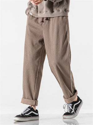 Men's Autumn Sports Drawstring Corduroy Straight-Leg Pants