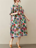 Flower Print Round Neck Mid-length Dress for Women