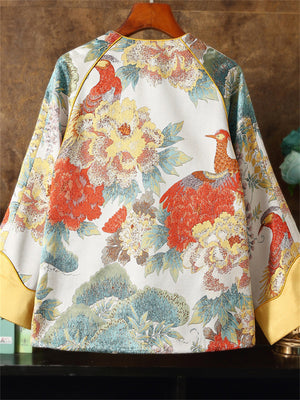 Chinese Style Divine Bird Peony Jacquard Female Tang Suit Jacket