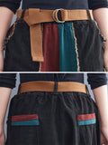 Women's Red Green Contrast Color Patch Pocket Denim Harem Pants